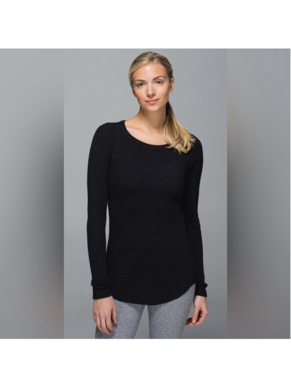 Lululemon Cabin Yogi Long Sleeve Black / Heathered Dark Grey Women 2 Athleisure